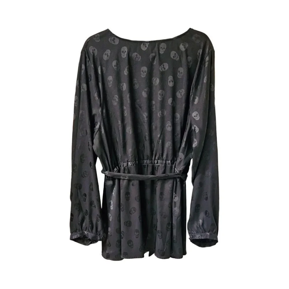 TORRID Plus Size Black Skull Jacquard Surplice Top - Picture 9 of 16